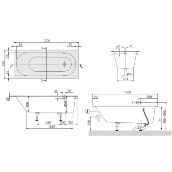 Ванна Villeroy & Boch UBQ170OBE2V-01 OBERON 170х75 см