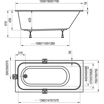 Ванная прямоугольная Ravak Chrome C731300000 160х70 см.