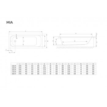 Ванная прямоугольная Radaway Mia WA1-50-180x075+сифон (180х75 см.)