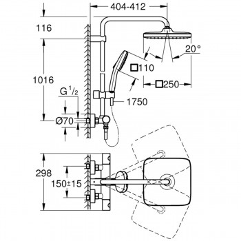 Душевая система Grohe Tempesta 26689001 250 мм.