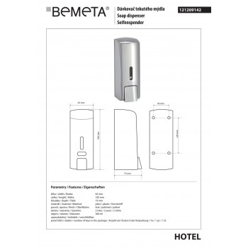Дозатор жидкого мыла Bemeta Hotel 121209142