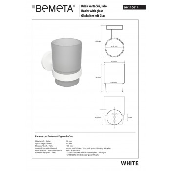 Стакан для зубных щеток Bemeta White 104110014