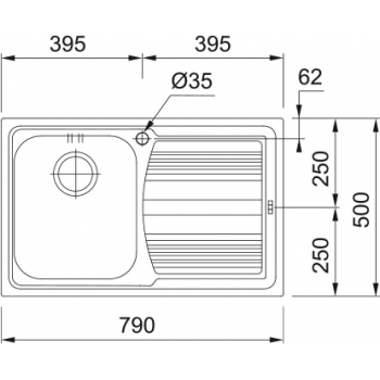 Кухонна мийка FRANKE LOGICA LINE LLX 611-79, крило праворуч (101.0381.808) 790х500 мм.