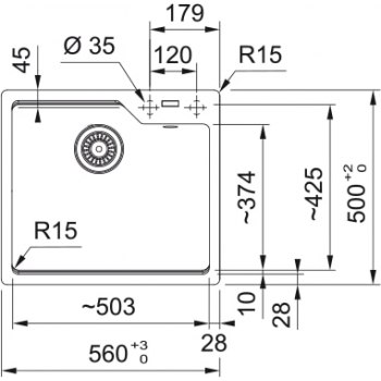 Кухонная мойка FRANKE URBAN UBG 610-56 оборотная, оникс (114.0701.786) 560х500 мм.