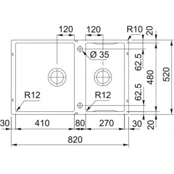 Кухонна мийка FRANKE BOX CENTER BWX 120-41-27 оборотна (122.0579.553) 820х520 мм.