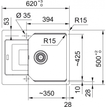 Кухонная мойка FRANKE URBAN UBG 611-62 оборотная, серый камень (114.0701.808) 620х500 мм.