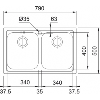 Кухонная мойка FRANKE LOGICA LINE LLX 620-79 (101.0381.838) 790х500 мм.