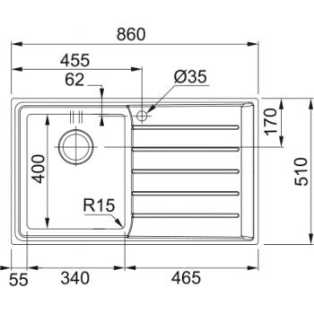 Кухонная мойка FRANKE NEPTUNE PLUS NPX 611, крыло справа (101.0068.368) 860х510 мм.