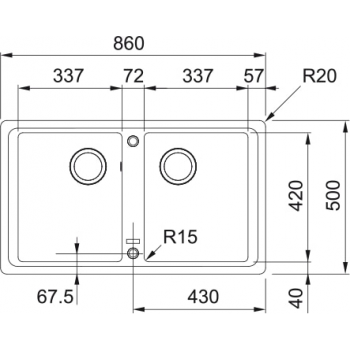 Кухонна мийка FRANKE BASIS BFG 620 необоротна, онікс (114.0363.940) 860х500 мм.