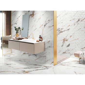 Плитка Porcelanite Dos 1219 Calacatta Gold Relieve Wave 400x1200x9