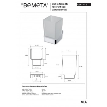 Стакан для зубных щеток Bemeta Via 135011012