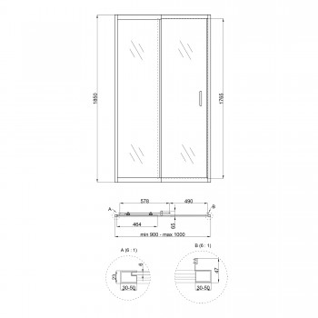 Душевая дверь в нишу Qtap Taurus CRM209-1.C6 90-100x185 см, стекло Clear 6 мм, покрытие CalcLess