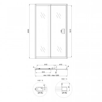Душові двері в нішу Qtap Taurus CRM201-11.C6 110-120x200 см, скло Clear 6 мм, покриття CalcLess