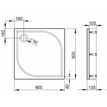 Devit FTR1162 UNIVERSAL Душовий піддон акриловий квадратний, 90х90
