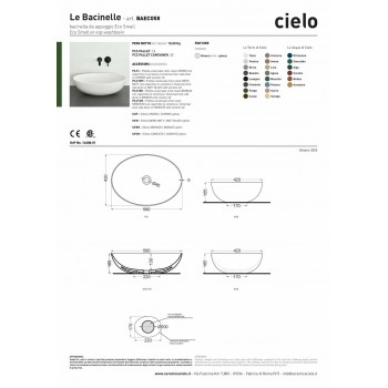 Умивальник Cielo Bacinelle BAECO58(GLOSSWHITE) Glossy White 58 см.