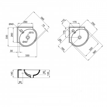 Раковина Qtap Leo 390x365x130 White QT11115010WN