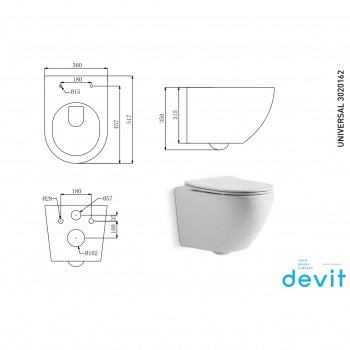Devit 3020162 UNIVERSAL унитаз подвесной безободковый quick-fix, soft-close