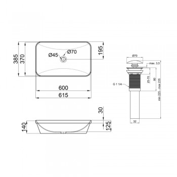 Комплект Qtap Scorpio: Раковина врезная прямоугольная 610х380х150 мм White + Донный клапан PU02