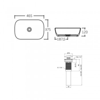 Комплект Qtap Aquarius: Раковина накладная прямоугольная 465x375x115 мм White + Донный клапан PU02