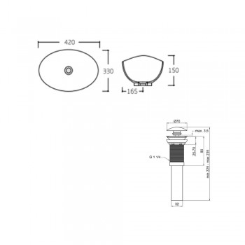 Комплект Qtap Dove: Раковина накладная овальная 410x335x145 мм White + Донный клапан PU02