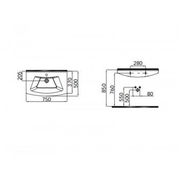 Idevit Vega 2801-0755 Раковина 75 см.