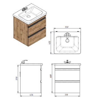 Тумба з раковиною Devit 753055O Frame 55 см. дуб