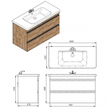 Тумба з раковиною Devit 753100O Frame 100 см. дуб