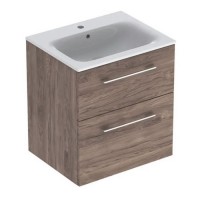 Шкаф с умывальником Geberit Selnova Square, с двумя ящиками, орех темный (501.206.00.1/500.994.00.1)