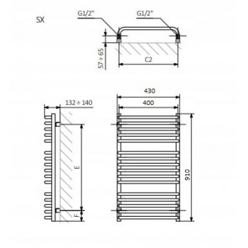 Рушникосушка Terma C01 WGC01091043K916SX (910х430 мм.)