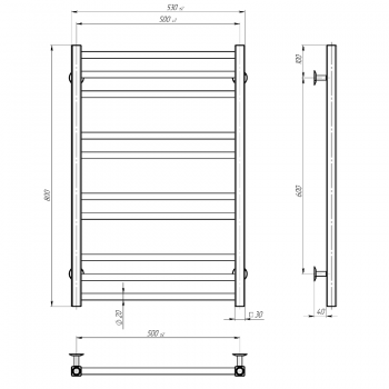 Полотенцесушитель электрический Devit Ovale OV500800EB 500х800 мм.