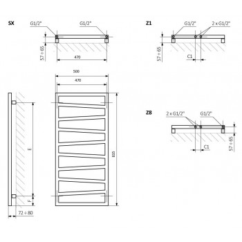 Полотенцесушитель Terma Zigzag WGZIG083050KIHESX (835х500 мм.)