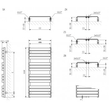 Рушникосушка Terma Warp T WGWAT111050K737SX 1110х500 мм.