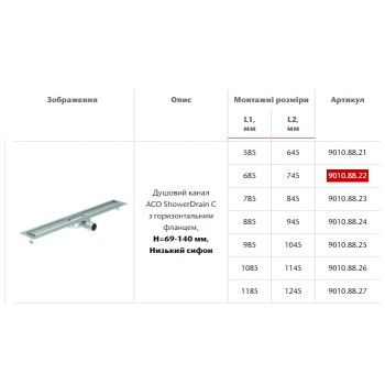 Aco ShowerDrain C 9010.88.22 Душевой канал (685 мм.)