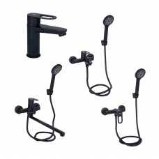 Комплект смесителей для ванной комнаты Lidz Latwa 001Black+Lidz Latwa 006Black+Lidz Latwa 005Black+Lidz Latwa 010Black