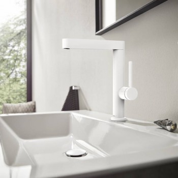 Змішувач для умивальника Hansgrohe Finoris 230 з поворотним носиком 2JET та д/к push-open, білий матовий (76060700)