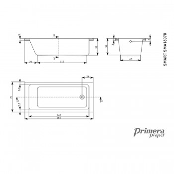 Primera Smart SMA16070 Ванна прямокутна 160х70 см.