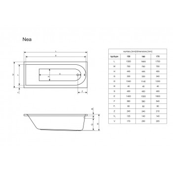 Ванна прямоугольная Radaway Nea 170х70 см. WA1-02-170x070U+сифон HC31M-S1