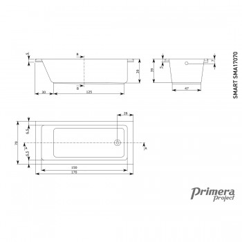 Primera Smart SMA17070 Ванна прямокутна 170х70 см.