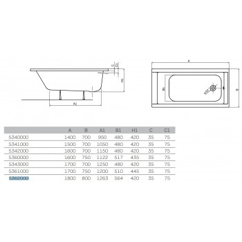 Ванна прямоугольная Kolo Supero 5362000 (180х80 см.)