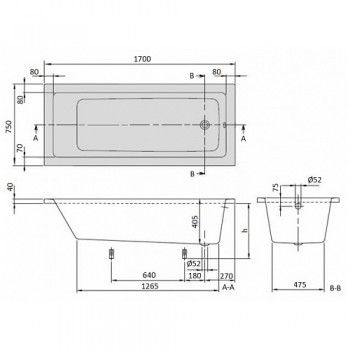 Villeroy & Boch Targa Plus uBA171NES2V-01 Ванна прямокутна 170х75 см.