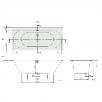 Ванна прямокутна Villeroy & Boch Oberon 2.0 UBQ180OBR2DV-01 (180х80 см.)