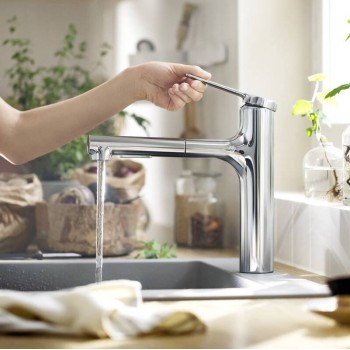 Змішувач для кухні Hansgrohe Zesis M33 160 2jet з витяжним зливом sBox Lite, Chrome (74804000)