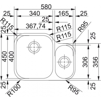 Кухонна мийка FRANKE ARMONIA AMX 160 під стільницю (122.0021.448) 580х450 мм.