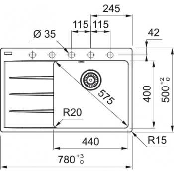 Кухонная мойка FRANKE CENTRO CNG 611-78 TL серый камень, крыло справа (114.0630.477) 780х500 мм.