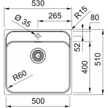 Кухонная мойка FRANKE SMART SRX 210-50 TL, монтаж заподлицо (127.0703.299) 530х510 мм.