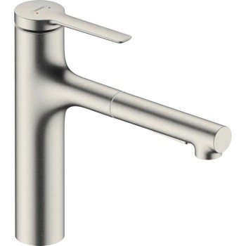 Змішувач кухонний Hansgrohe Zesis M33 160 2jet з витяжним зливом, Stainless Steel Finish (74801800)