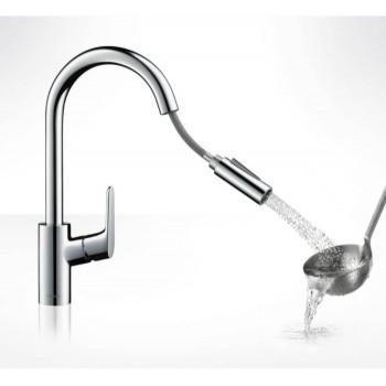 Змішувач для кухні Hansgrohe Focus 240 2jet з висувним виливом, сталевий (31815800)
