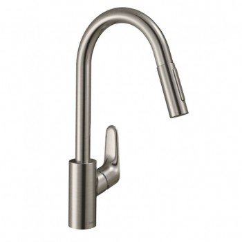 Змішувач для кухні Hansgrohe Focus 240 2jet з висувним виливом, сталевий (31815800)