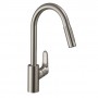 Змішувач для кухні Hansgrohe Focus 240 2jet з висувним виливом, сталевий (31815800)